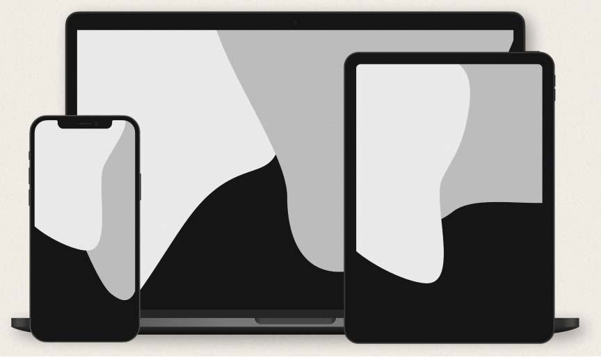 Mock up of Apple iPhone, Macbook Pro and iPad pro with abstract shapes